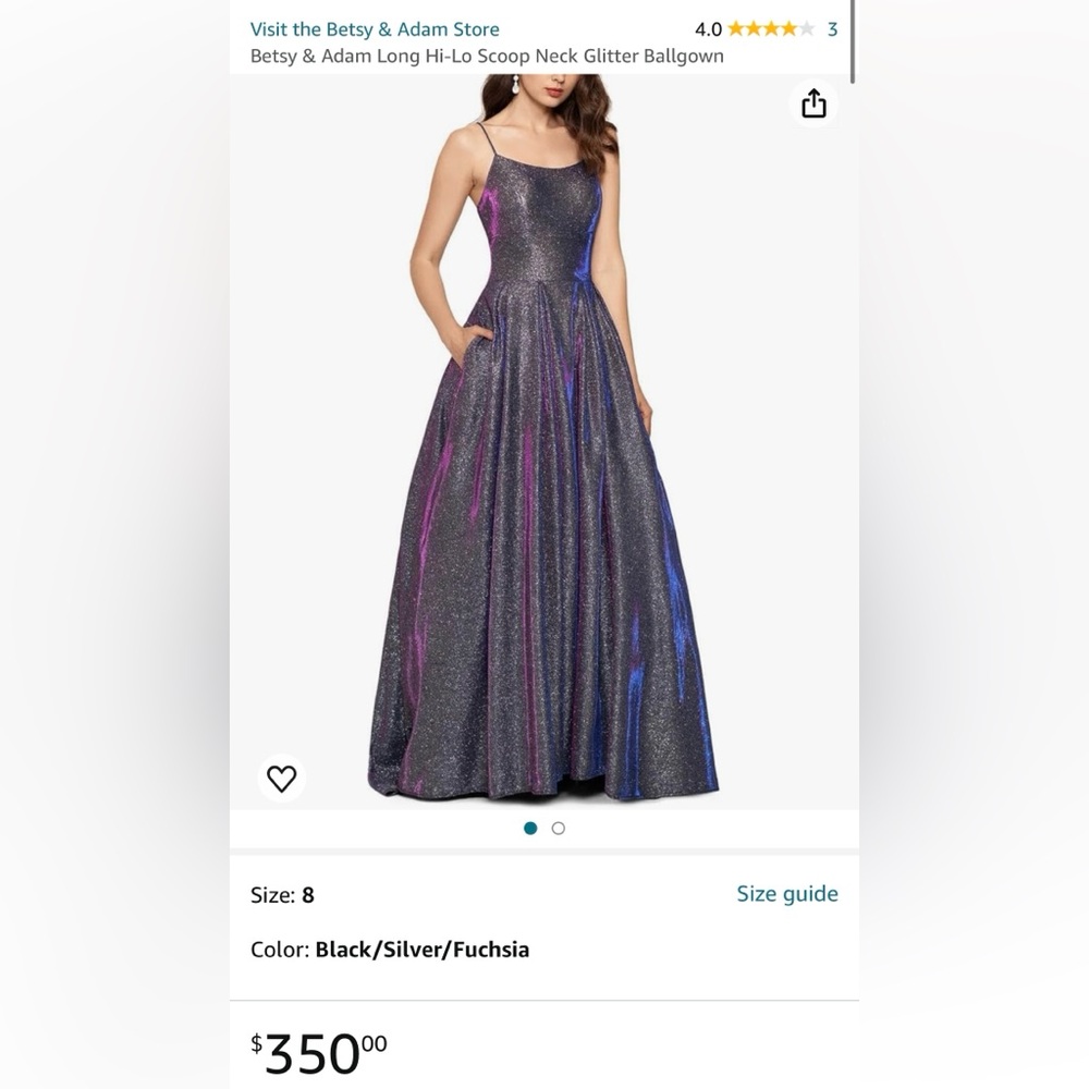 Betsy & Adam Long Hi-Lo Scoop Neck Glitter Ballgown